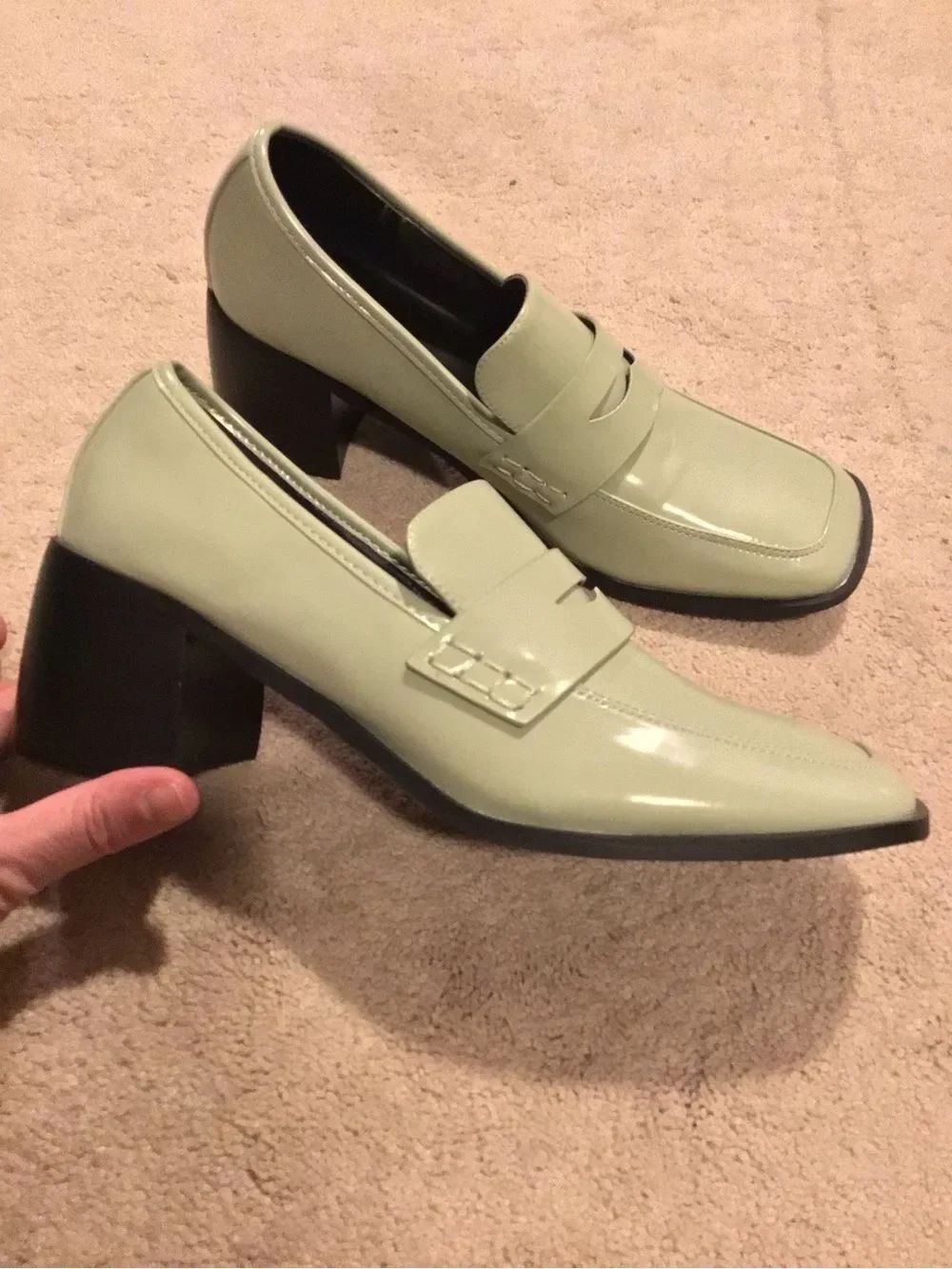 Chunky Heel Loafer in Pale Green